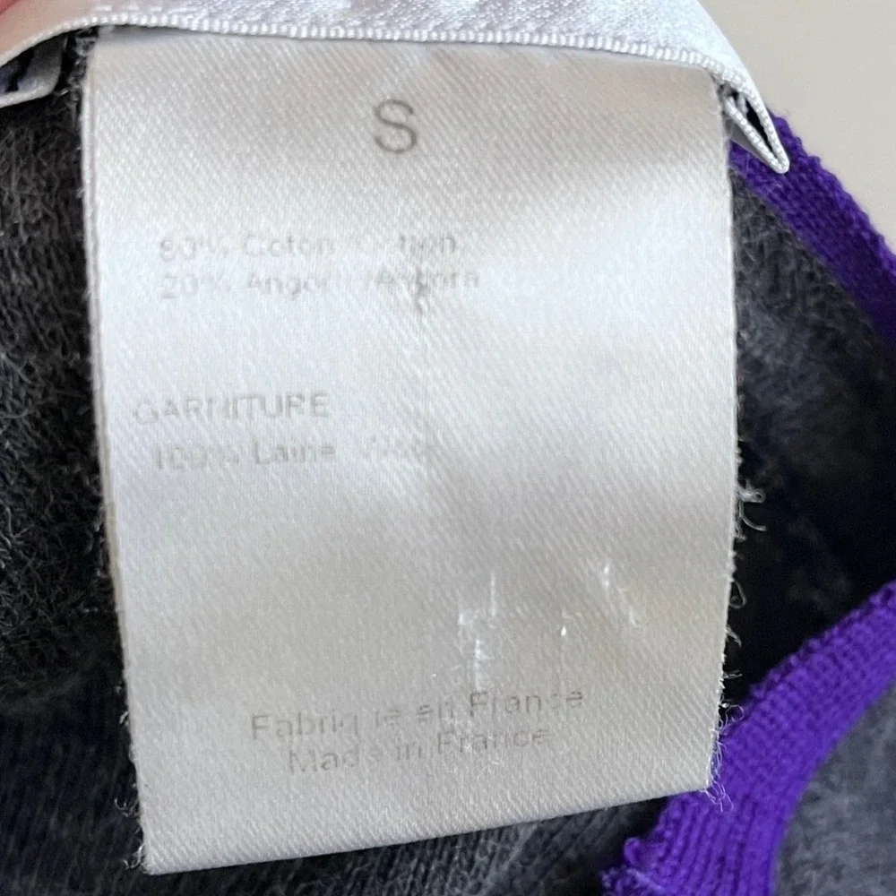 Sonia by Sonia Rykiel‎ Gray Angora Blend Sweater Purple Trim Button Shoulder S - Picture 6 of 9